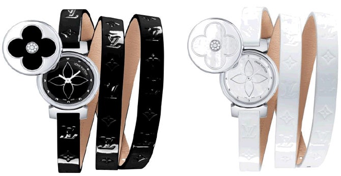 Новые модели женских часов с внешним дискомциферблатом Tambour Bijou Secret BlackampWhite от Louis Vuitton