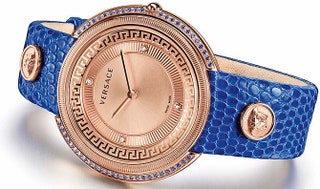 Часы Thea от Versace пятьдесят сапфиров четыре бриллианта яркий ремешок из кожи рептилии.