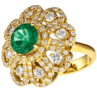 Золотое кольцо с изумрудом и бриллиантами Prima Exclusive.