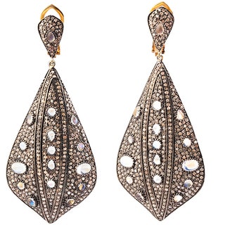 Серьги из желтого золота и серебра с лунными камнями и бриллиантами Jaipur Gems.