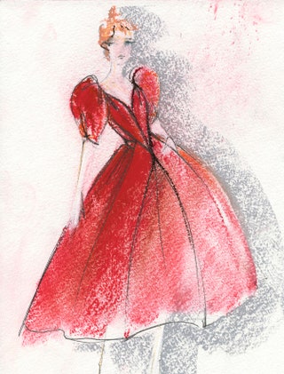 Эскиз того самого красного платья.