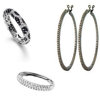 Серьги Sethi Couture и кольца Hellmuth с белыми и черными бриллиантами.