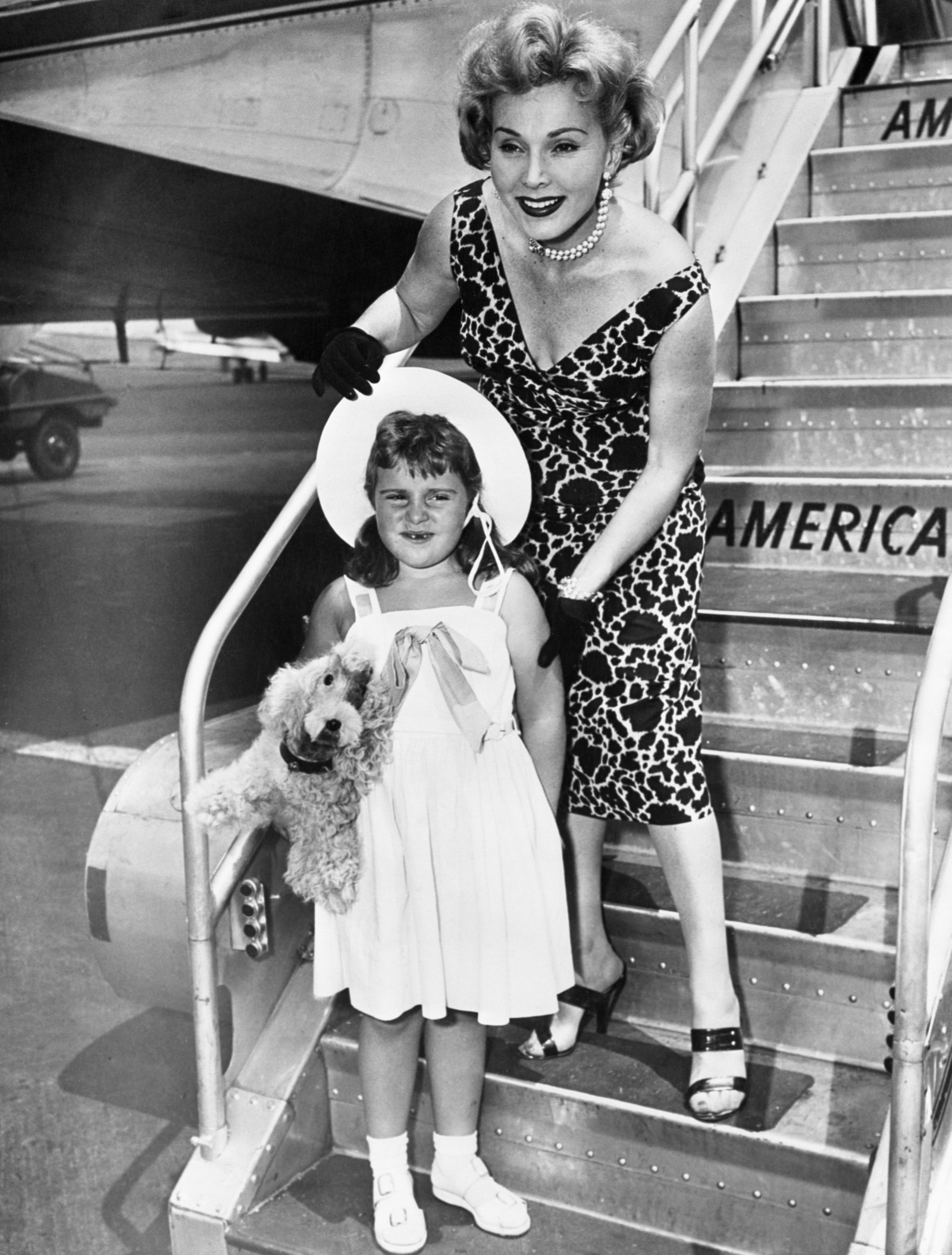 Actress Zsa Zsa Gabor and her daughter Francesca 5 12 are pictured at LaGuardia Airport on arrival from Los Angeles via...